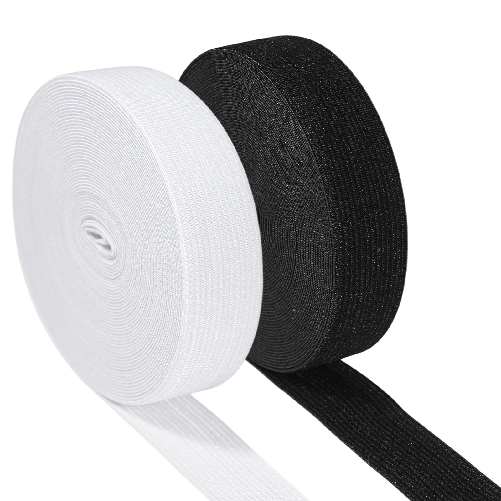JEKUGOT 2 Rolls White and Black Elastic for Sewing, 8mx25mm Wide Elastic for Sewing, Flat Elastics Bands for DIY Projects, Clothes and Trouser Waistbands, Headbands