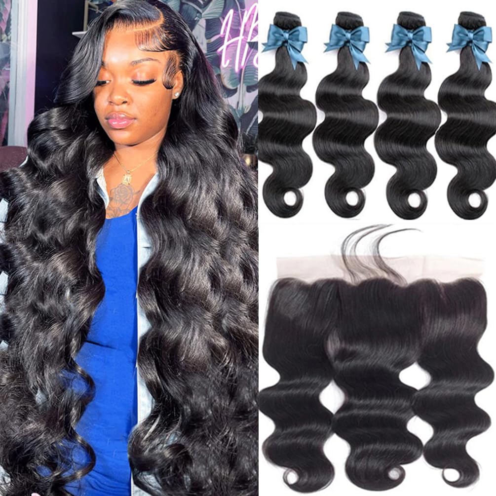 100% virgin human hair bundles and FRONTALS Brazilian Deep Wave Hair Bundles with Free Part Lace Frontal  main image 3