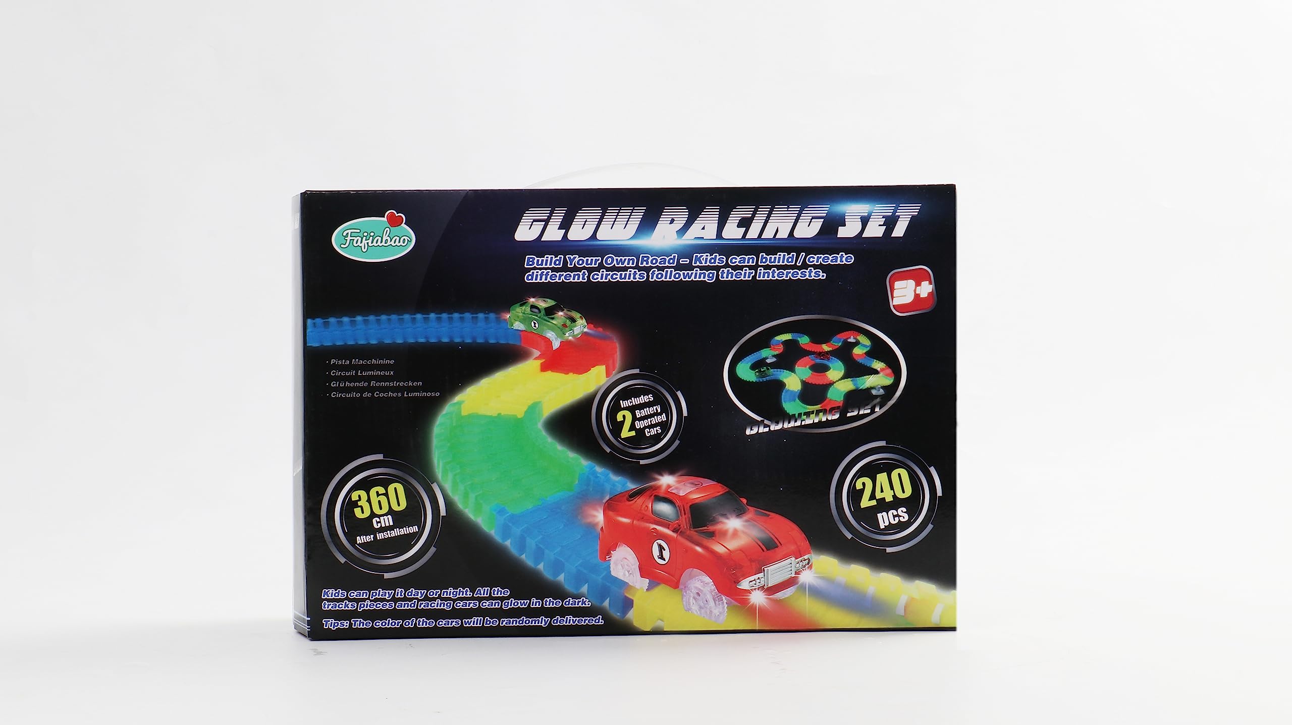 Pista Macchinine Luminosa Elettriche Auto Giocattolo Flessibile Pista Macchinine Colorate Carrera 240 Pezzi con 2 Glow Cars Macchinine Giocattolo per Bambini 3 4 5 6 Anni