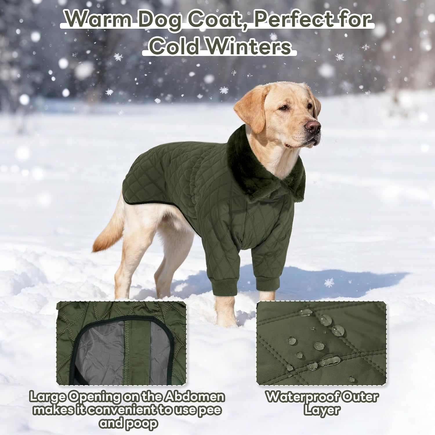 IDOMIK Dog Winter Coat for Large Dogs, Warm Dog Winter Jacket with Fleece High Collar, Zippered Cold Weather Coats for Dogs, Waterproof Doggy Snow Jacket Clothes,Green,3XL - Image 4