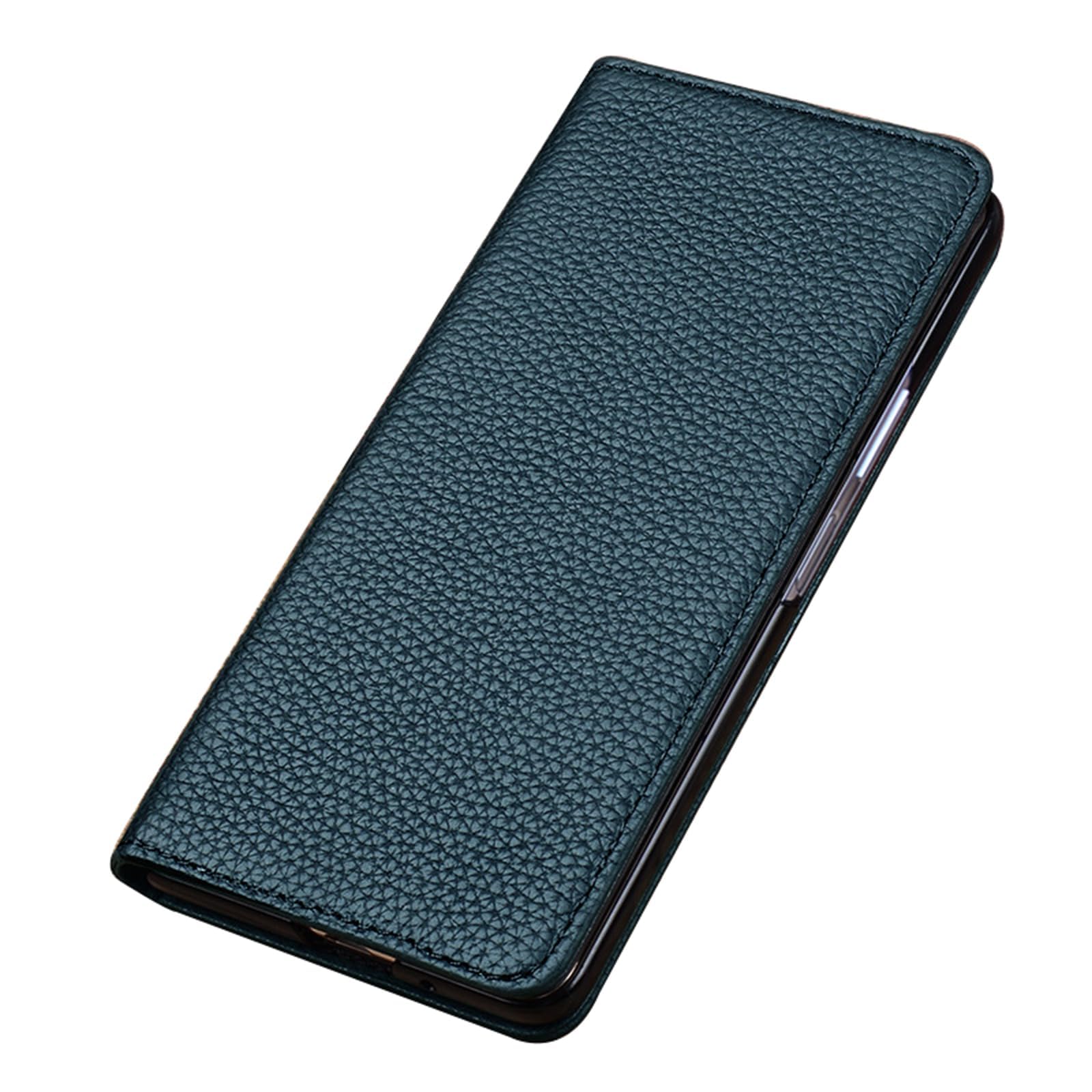 Pokrowiec z prawdziwej skóry do Huawei Mate X6, smukły biznesowy wzór liczi, inteligentna hibernacja, pokrowiec z klapką, kompleksowa ochrona obiektywu, zielony