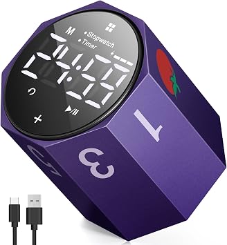 Digital Pomodoro Timer,Frosted Metal Productivity Octagon Timer,1.8in LED Digital Large Screen and Auto-Rotating Display,1/3/5/10/25/30/60min & Custom Time,Silent & Alarm,for Office,Study,WorkPurple