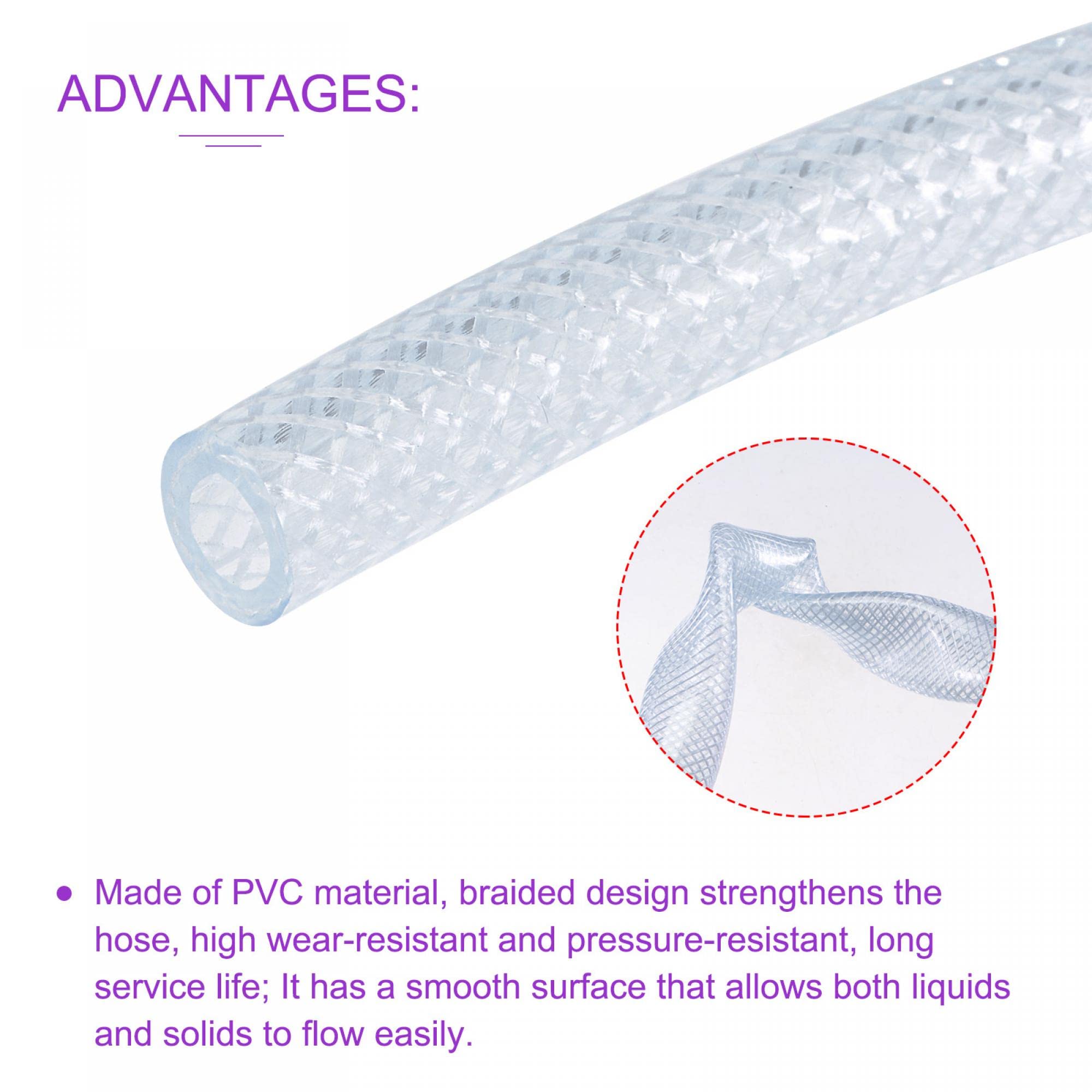 sourcing map 6mm ID 10mm OD Transparente PVC Tubo, Trenzado Manguera para Agua Tubería Agrícola Riego,10 Pies Longitud