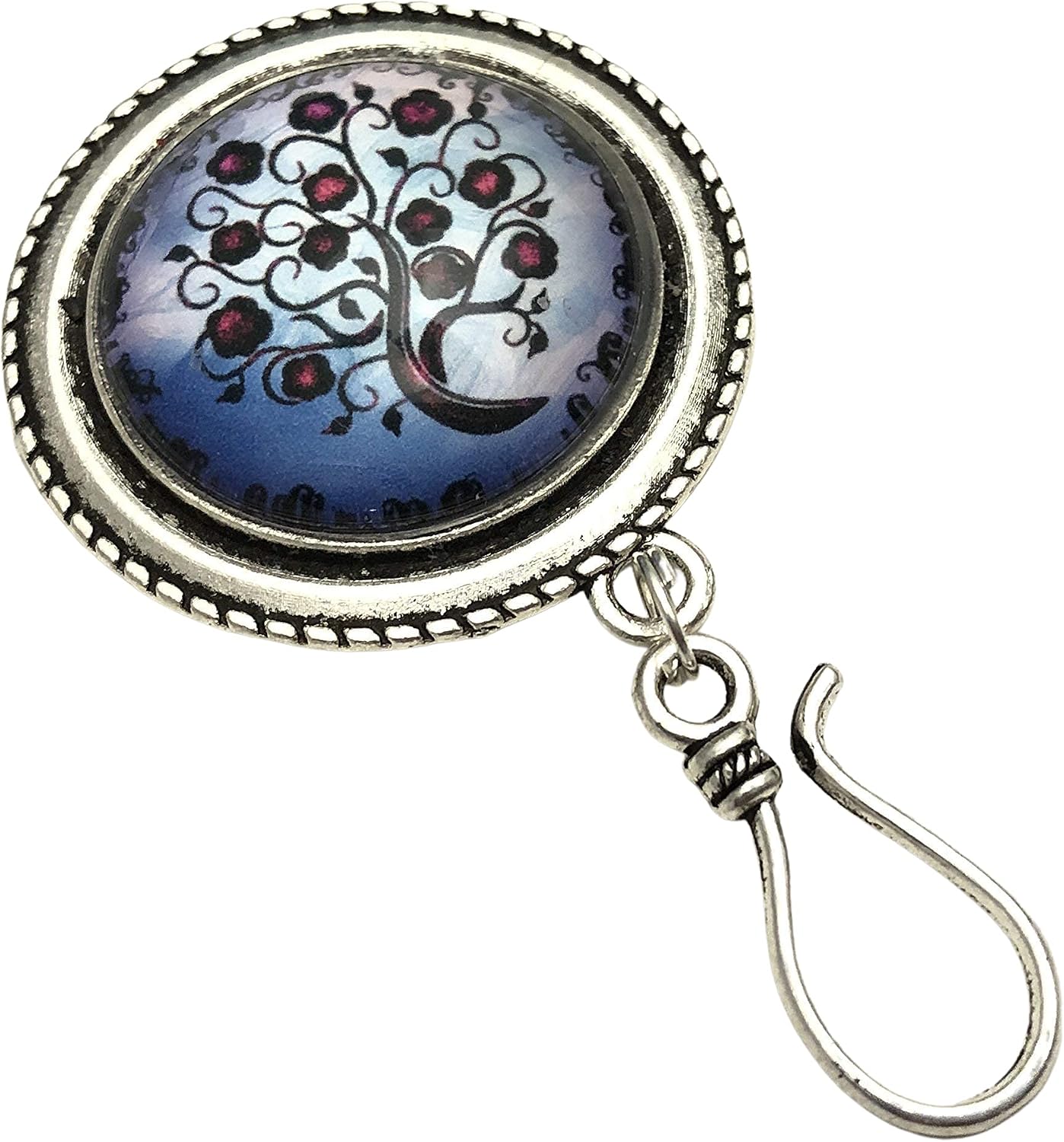 Magenta Tree Portuguese Knitting Pin for Knitters, Magnetic Brooch for Women with Yarn Hook
