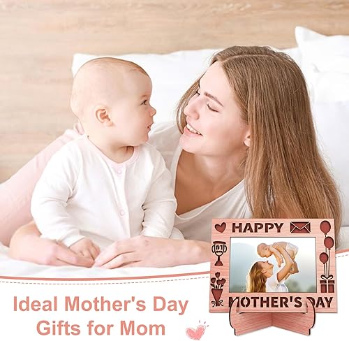 Miniatura 2 de PETCEE Marco de fotos para el día de la madre feliz para mamá, marco de fotos de madera por primera vez, lindo regalo para el primer día de la madre