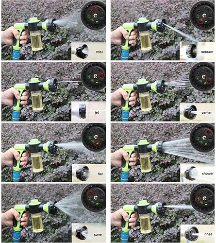 Miniatura 5 de Boquilla de manguera de jardín, boquilla de pulverización de manguera ajustable, alta presión, 8 patrones de riego con rociador de jabón de 3.5
