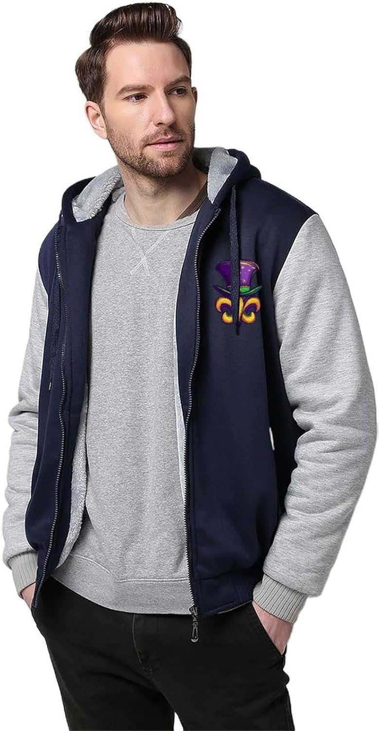 Mardi And Gras Men's Hoodie Full-Zip Hooded Sweatshirt Fleece Jacket Coat Winter Warm Clothing