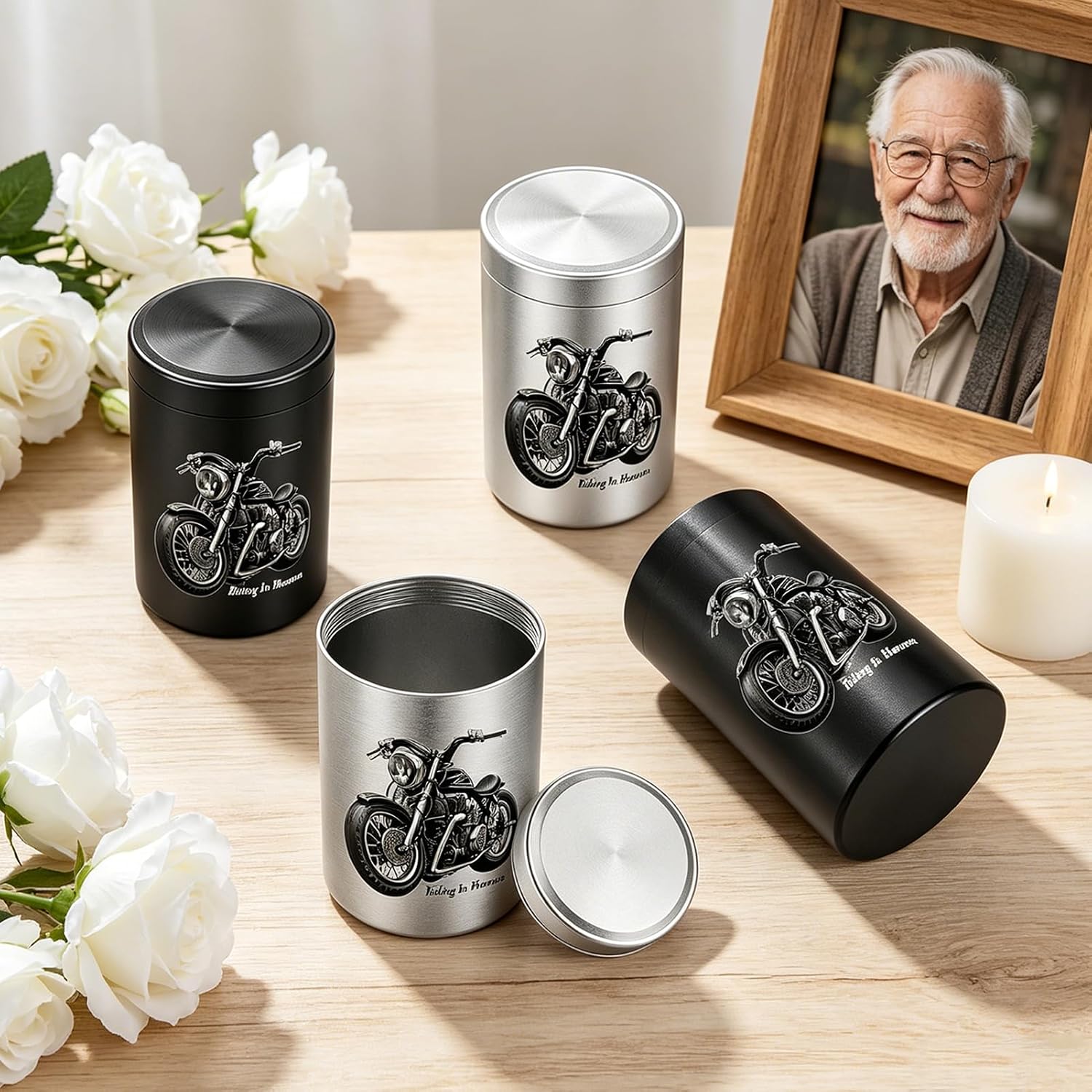SOITIS Small Urns for Ashes Set of 4 Urns 3.54 Inches Aluminium Mini Urns for Human Ashes Motorcycle Urn Keepsake Urn for Ashes Small Keepsake Urns Sharing Memorial Urn
