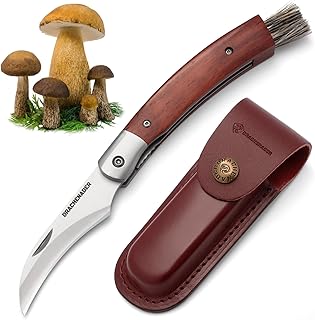 Mushroom Knife N-1, 8.15" Folding Mushroom Knife with Brush, Leather Sheath, 5Cr14MoV Stainless Steel Blade, secure Liner-Lock Design for Foraging and Harvesting
