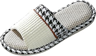 Flax Slippers House Shoes Slippers Indoor Outdoor Wearable Comfy-Home Slippers For Guest Home Flat Slippers Casual Women Non-Slip Slides Indoor Soft Womens Bedroom Slippers Womens Wide Fit