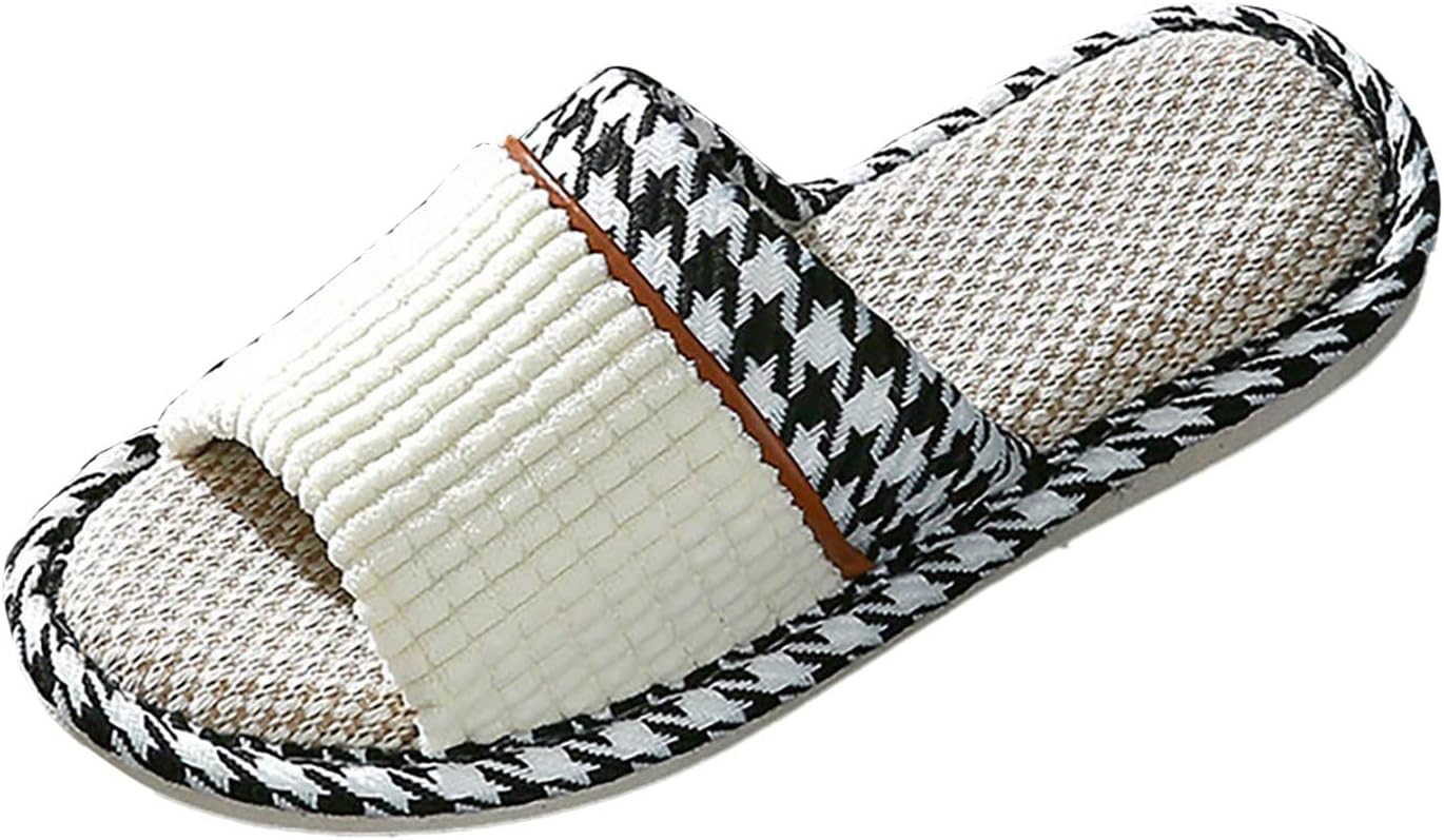 Flax Slippers House Shoes Slippers Indoor Outdoor Wearable Comfy-Home Slippers For Guest Home Flat Slippers Casual Women Non-Slip Slides Indoor Soft Womens Bedroom Slippers Womens Wide Fit