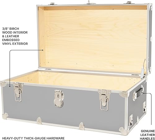 Miniatura 37 de Rhino Trunk & Case Baúl grande de vinilo en relieve de cuero, reposapiés de campamento de verano, baúl de almacenamiento para dormitorio