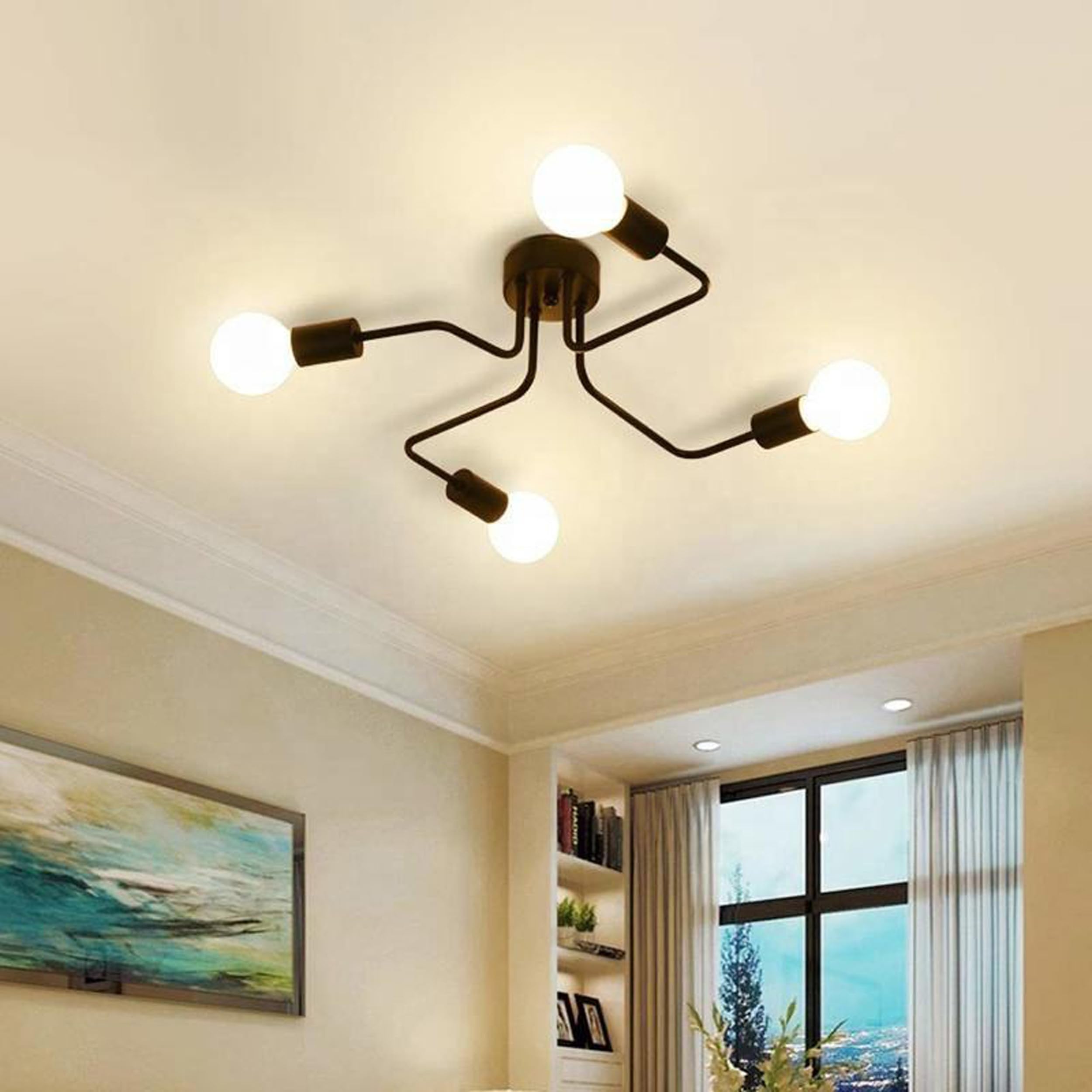 MSC Sputnik Ceiling Light Fixture - Adjustable Modern Flush Mount Chandelier with Base, Matte Black Ceiling Light for Bedroom, Living Room, Dining Room, Kitchen (Bulbs Not Included) (4-Lights)