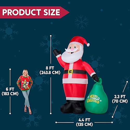 Miniatura 6 de JOYIN Decoración inflable de Papá Noel inflable de Navidad de 8 pies de alto para patio, decoración de Papá Noel inflable para sostener bolsas de