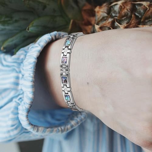 Miniatura 5 de BioMag Pulsera magnética para mujer, pulsera magnética de acero de titanio, pulsera de cristal ajustable con herramienta de tamaño