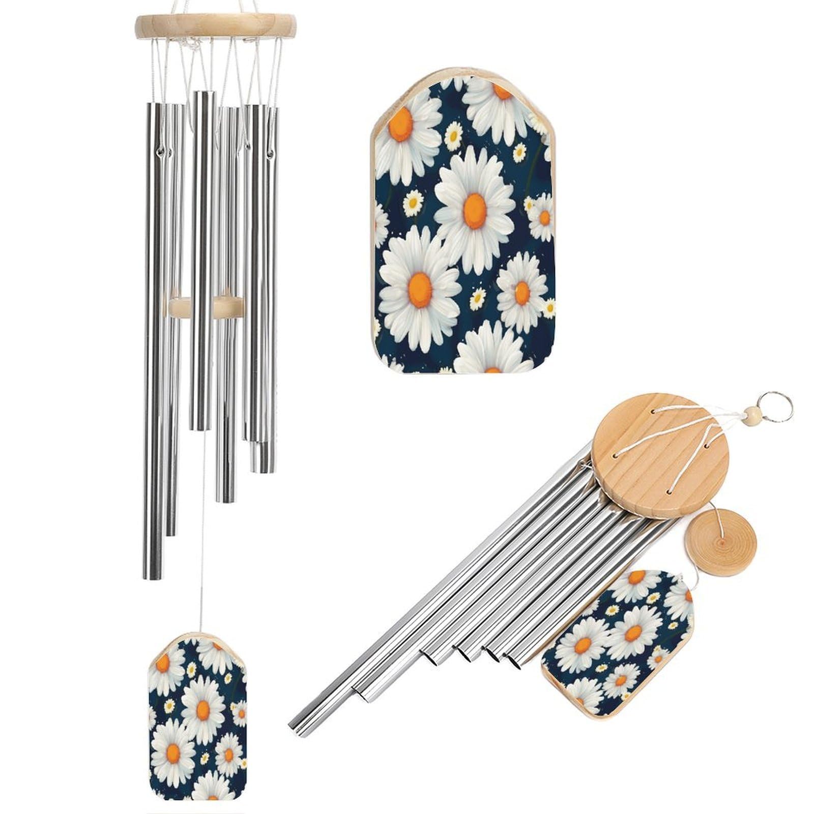 Btcowzrv Style Daisy Pattern Wind Chimes For Outside, Hanging Windchimes With 6 Aluminum Tubes, Memorial Wind Chime For Patio Backyard Garden And Outdoor Decor