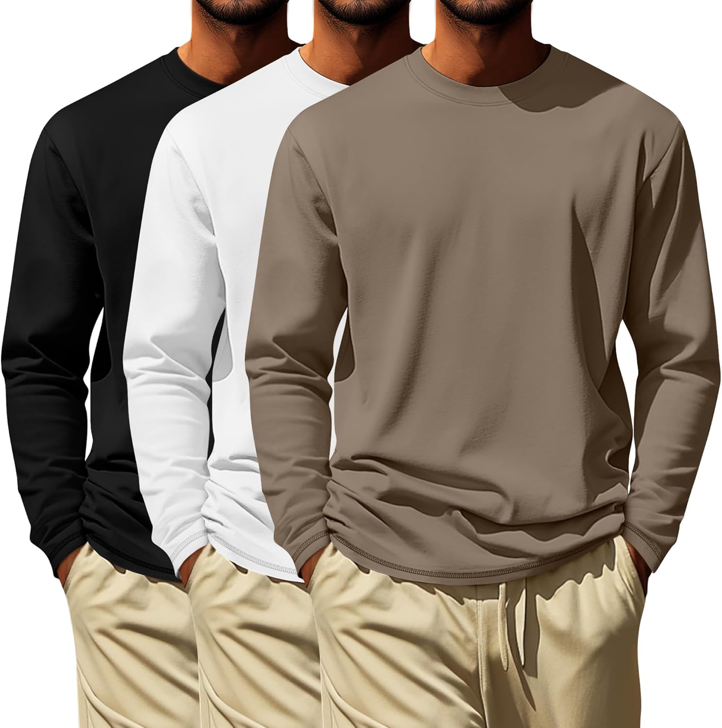 Neer 3 Pack Men's Big and Tall Cotton T-Shirts L-7xl, Long Sleeve Oversized Crewneck Tops Loose Casual Large Shirt Basic Tee