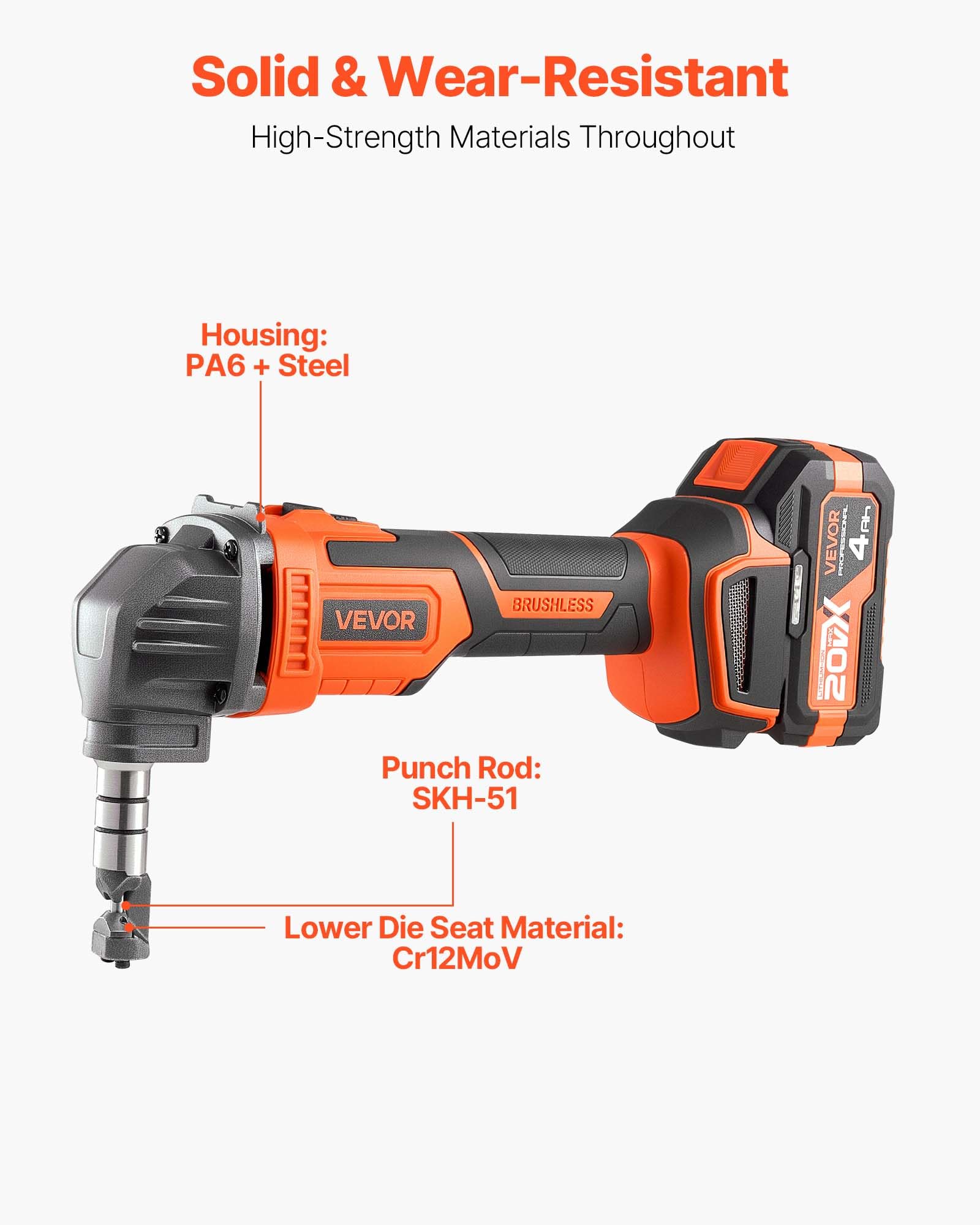 VEVOR Cortador de Metal Inalámbrico con Batería de 20 V y 4000 mAh, Eficiente Motor sin Escobillas de 2200 RPM, con Estuche de Plástico para Cortar Láminas de Acero y Aluminio, Rendimiento Potente
