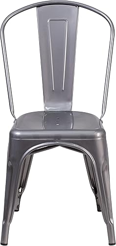 Miniatura 5 de EMMA + OLIVER Silla apilable interior de metal recubierto transparente