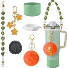 6Pcs Accessories Set Compatible with Owala 30oz & 40oz FreeSip Sway Bottles & Tumblers, Silicone Boot, Handle Strap, Replacement Stopper, Flower Charm, Plush Ball for Owalaa