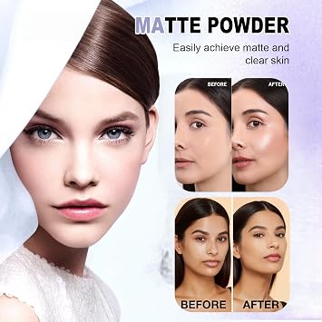 Oil Control Pressed Powder,Long-Lasting 24H Wear Translucent Setting Powder,Matte Face Powder Compact for Makeup,Lightweight Pore-Blurring Pow-der Foundation Full Coverage,NATURAL COLOR