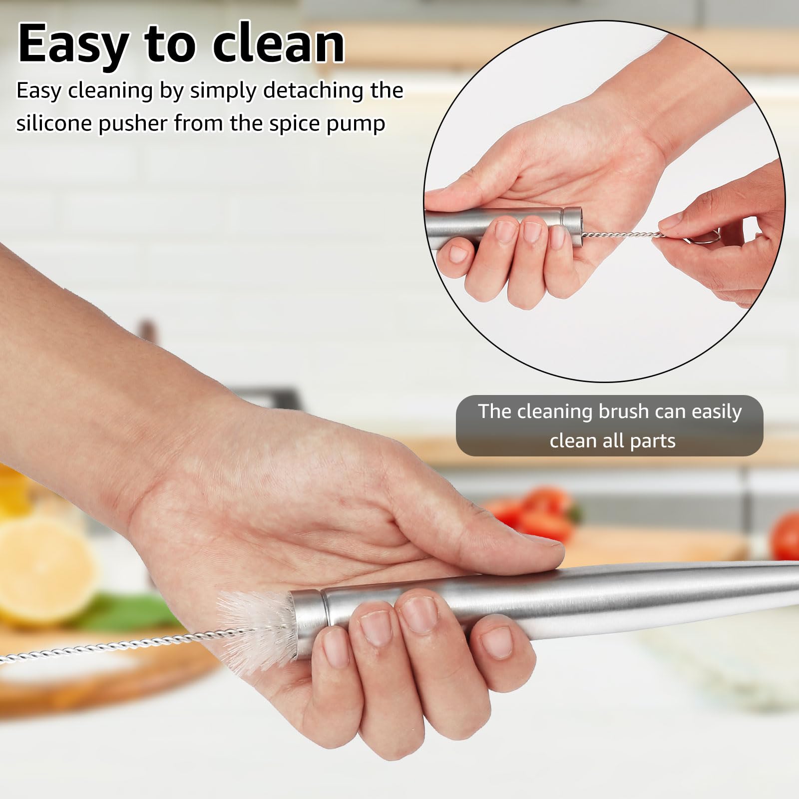 Alongen Turkey Baster Set of 4 ,Stainless Steel Turkey Baster Syringe with Cleaning Brush Meat Marinade Injector with 2 Needles and Detachable Silicone Round Bulb Meat Baster - Image 4