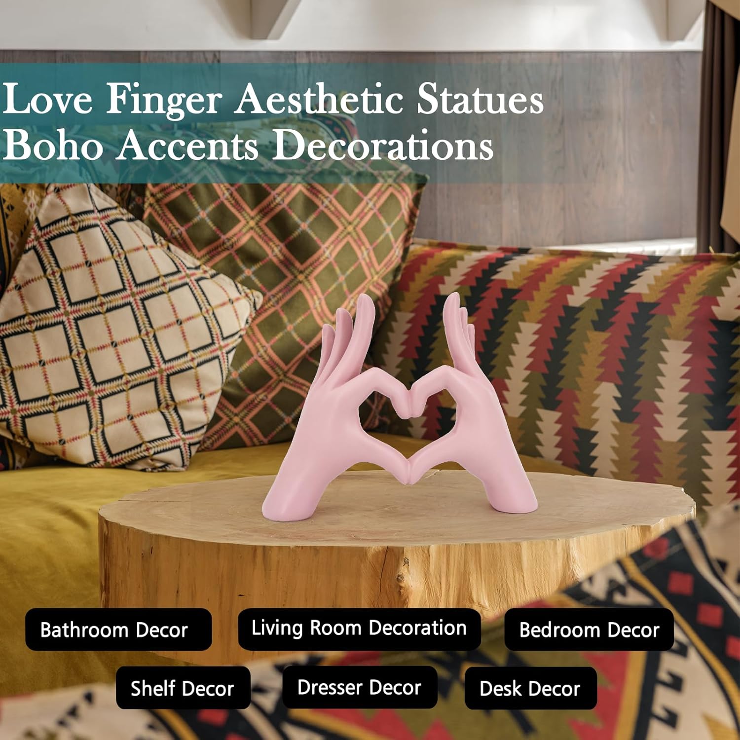 Accessoryway Pink Heart Hands Sculpture Decor - Valentines Day Decorations for Living Room, Bedroom, Office & Shelf Decor,Unique Heart Hands Ring Holder Display for Girls & Wedding Decorations - Image 7