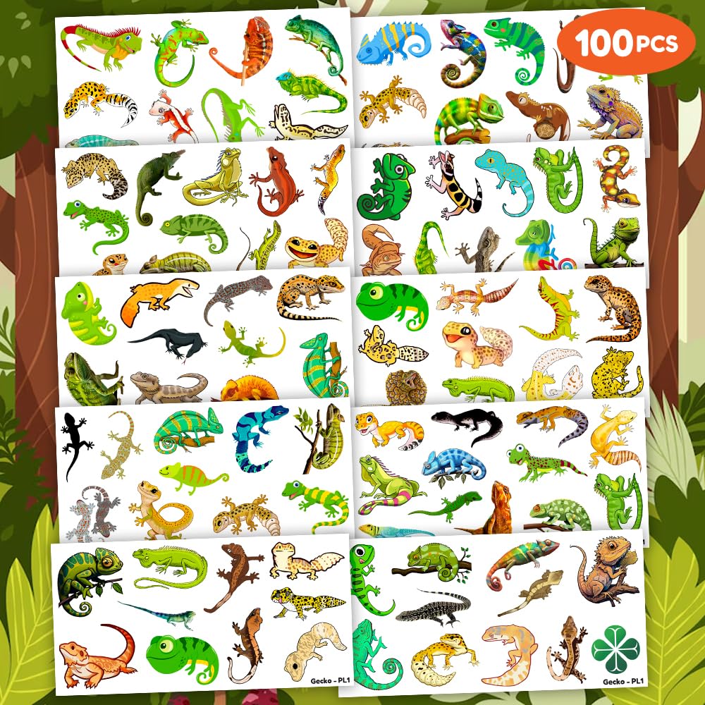 100 PCS Gecko Lizard Temporary Tattoos for Kids Boys Girls image 5