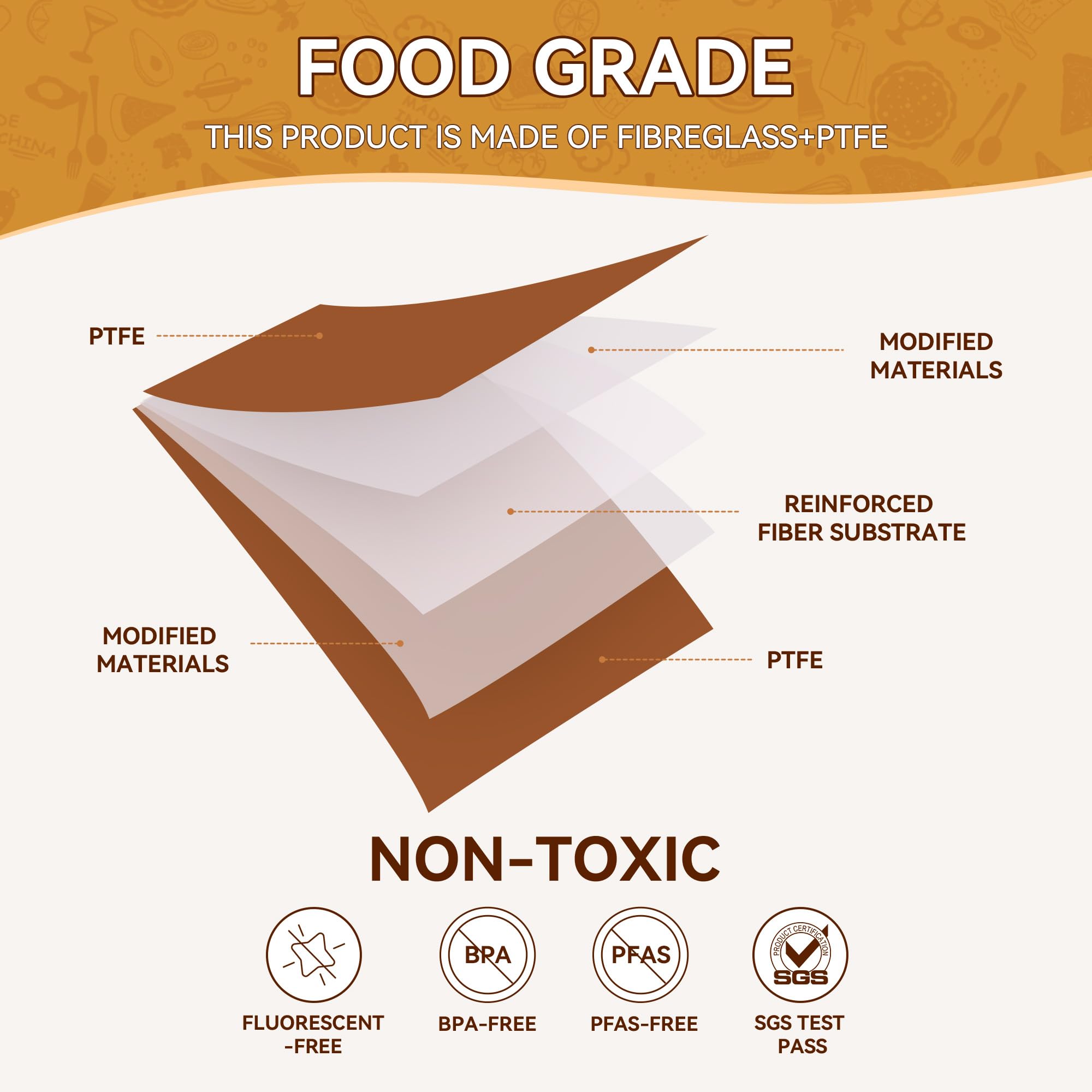 3Pcs Reusable Teflon Parchment Paper Baking Sheets, 12x16 inch Baking Paper, Non-Stick, Non-Toxic, Heat Resistant - Image 4