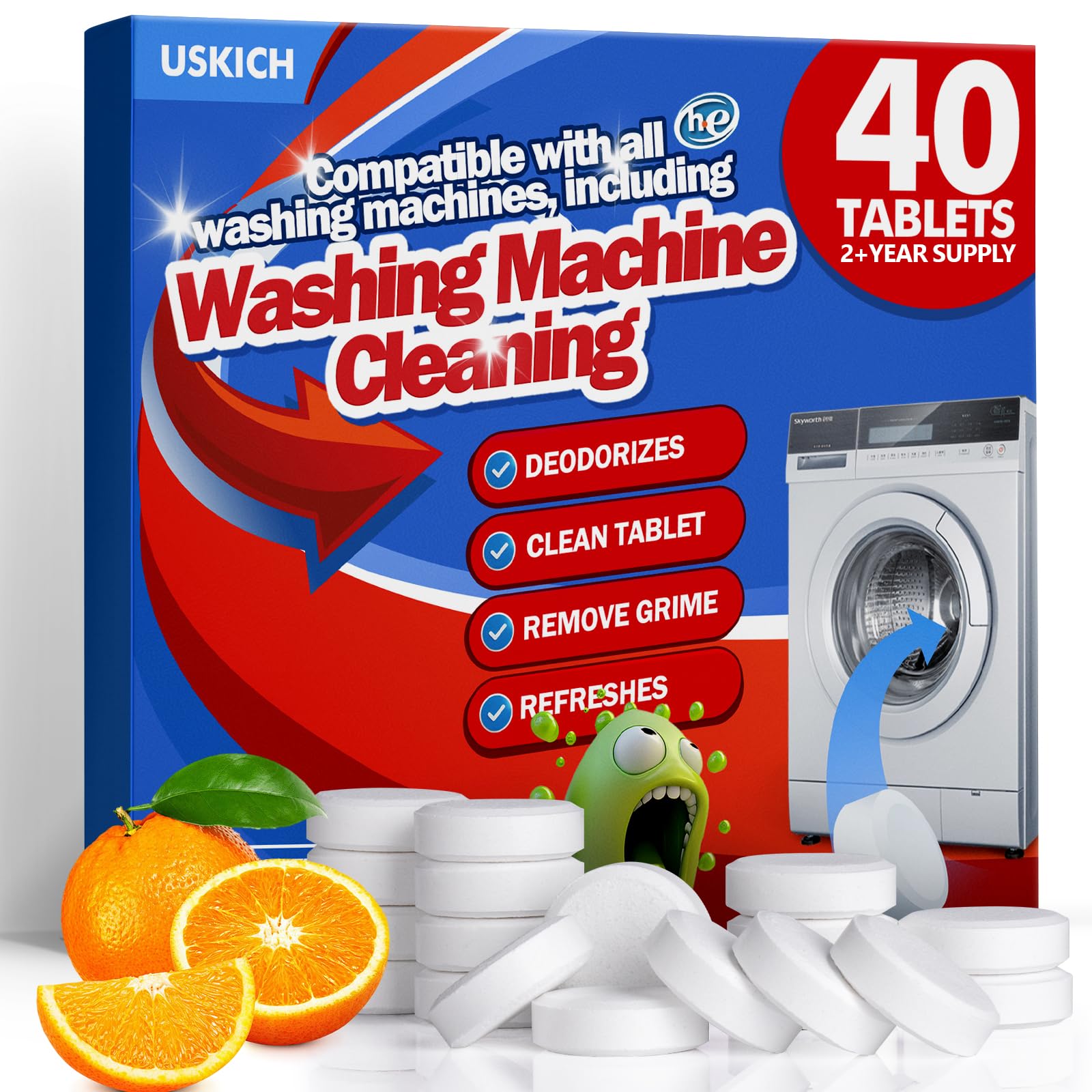 uskich washing machine cleaner descaler 40 pack-deep cleaning tablets for he front loader amp top load washerwasher machine cleaning tablets clean inside drum and laundry tub sealseptic safe