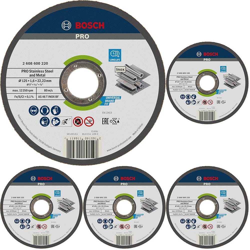 Bosch Accessories 2608600220 Disque à Tronçonner à moyeu plat expert for inox AS 46 T inox BF 125 mm 1,6 mm Gris (Lot de 5)