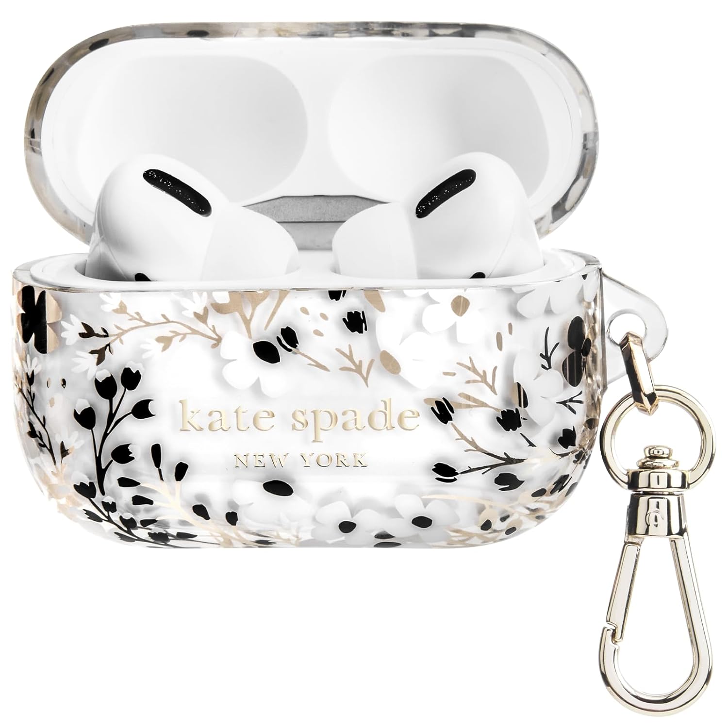 Kate Spade New York AirPods Pro Protective Case with Keychain Ring - Multi Floral Black and White, Compatible with AirPods Pro 2nd / 1st Generation