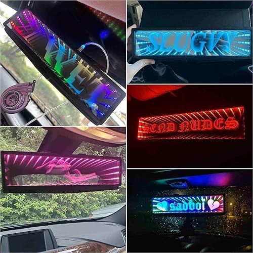 Espejo infinito con cambio de color, ajuste universal, espejo retrovisor interior panorámico de gran angular, 7 colores de iluminación
