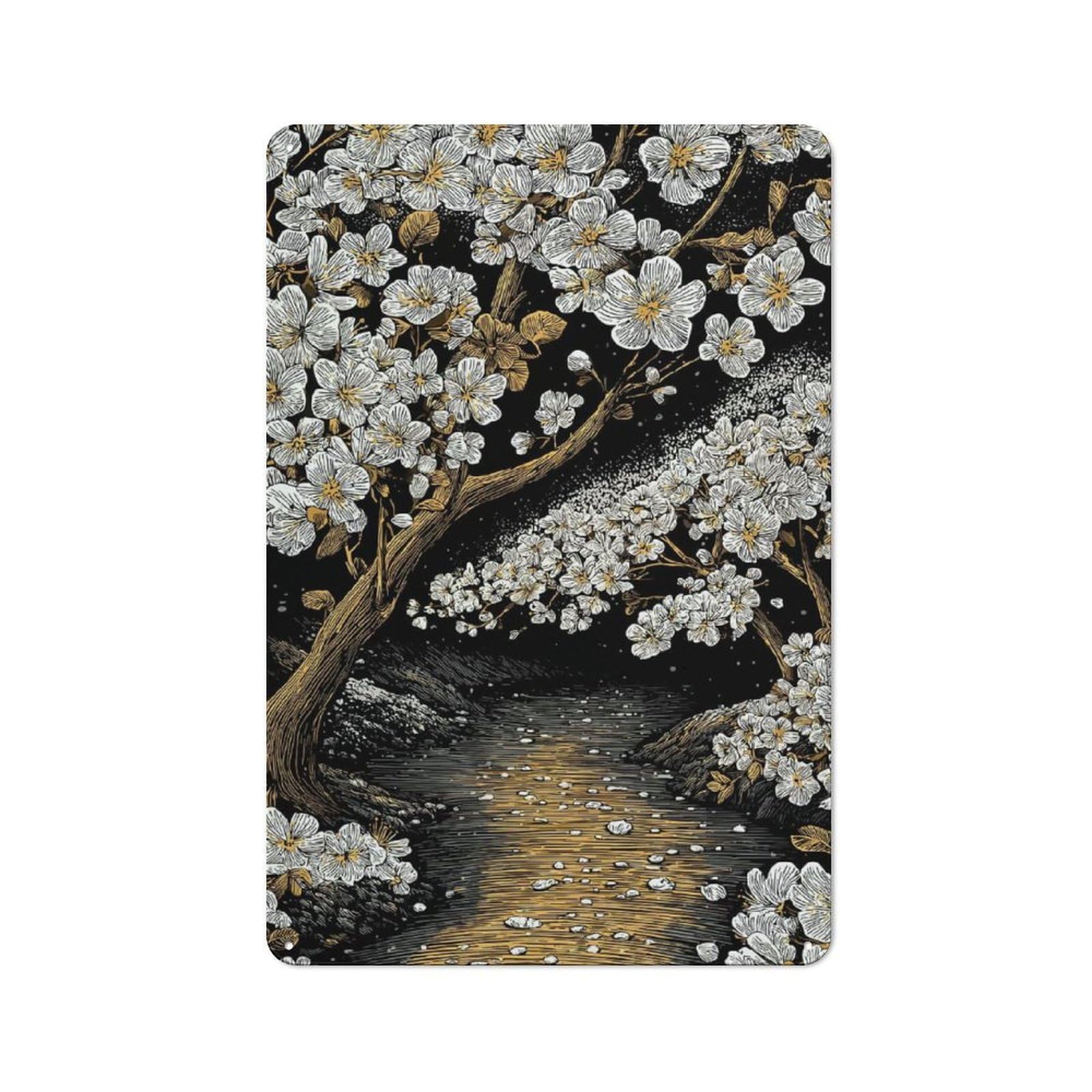 Cherry Blossoms by River Clean Industrial Metal Wall Decor 30x20cm, Industrial Metal Sign for Workspace, Cafe, Hallway Or Garage