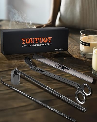 Miniatura 8 de Juego de accesorios para velas 4 en 1 con encendedor de velas recargable, recortador de mecha de vela, desinflador de mecha de vela, kit de cuidado