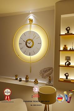 MetaQuartz Aksesuar Metal Çember - Kadran Kristal (Özel Seri- Quartz Mekanizmalı) Pilli Ledli Metal Duvar Saati gold 50 x 75