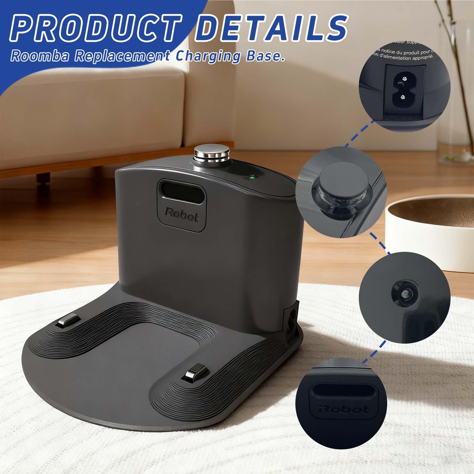 Base di ricarica della stazione di aggancio. Accessorio compatibile con iRobot Roomba E5 E6 I1 I3 I4 I6 I7 I8 500 600 700 800 900 - Nero - con cavo di alimentazione - Pezzi di ricambio