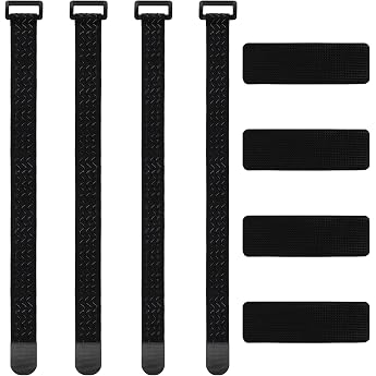 Webbing Straps Pack of 4 Elastic Straps with Fasteners Strap with Buckle Non-Slip Cable Ties for Organisation Extension Cable Bicycle Tubes 2 Sizes
