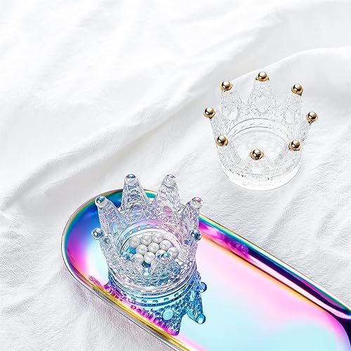 Miniatura 6 de Juego de 3 portavelas de cristal con forma de corona, esponja de maquillaje, licuadora, estante de almacenamiento, joyería para relojes, decoración