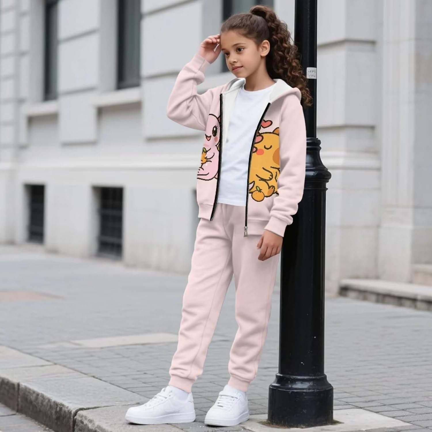 Zip Up Sweatshirts and Sweatpants for Girls 6-15 Years Hoodies and Pants Set Kids Sportswear
