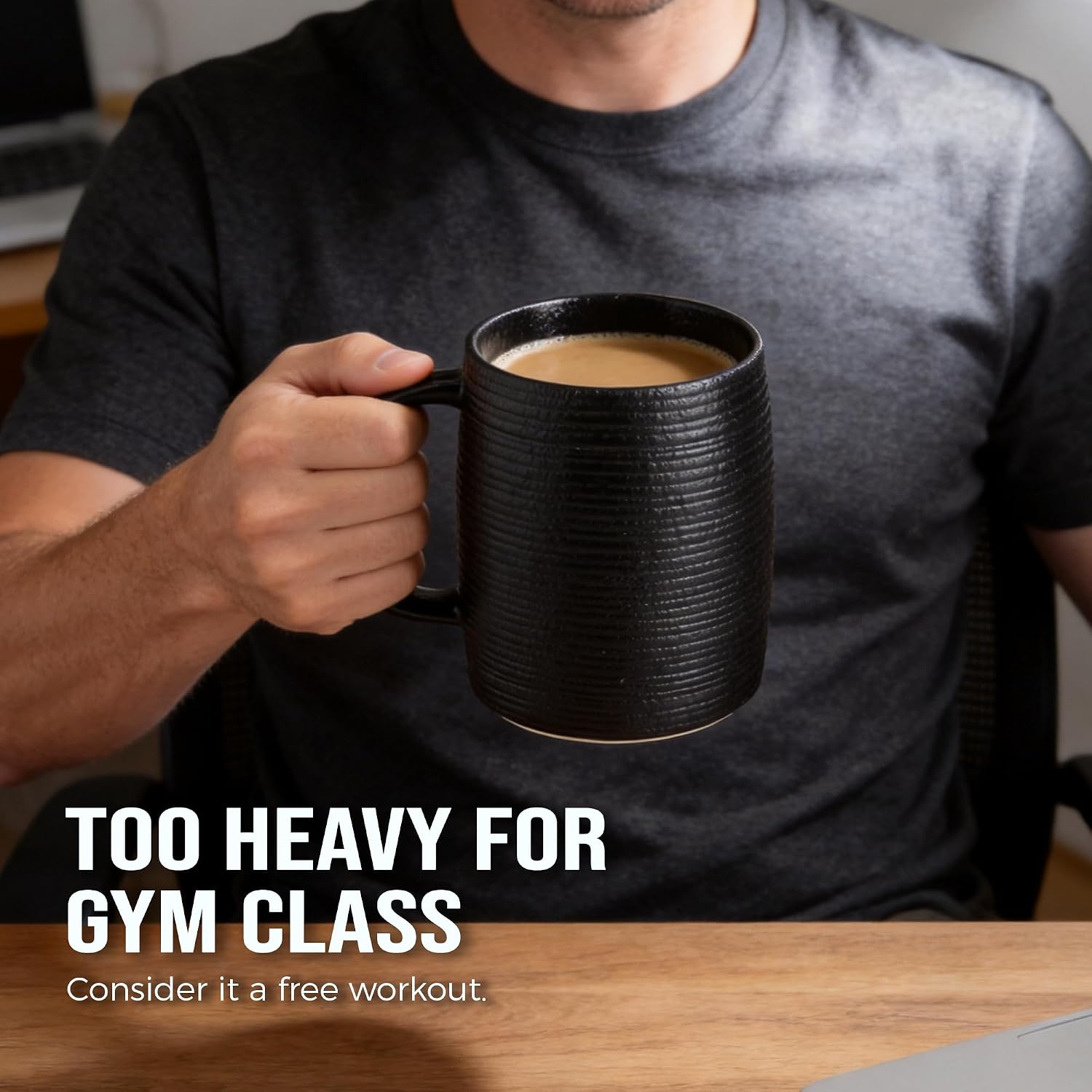22oz Oversized Heavyweight Ceramic Mug, Ribbed (Matte Black) image 4