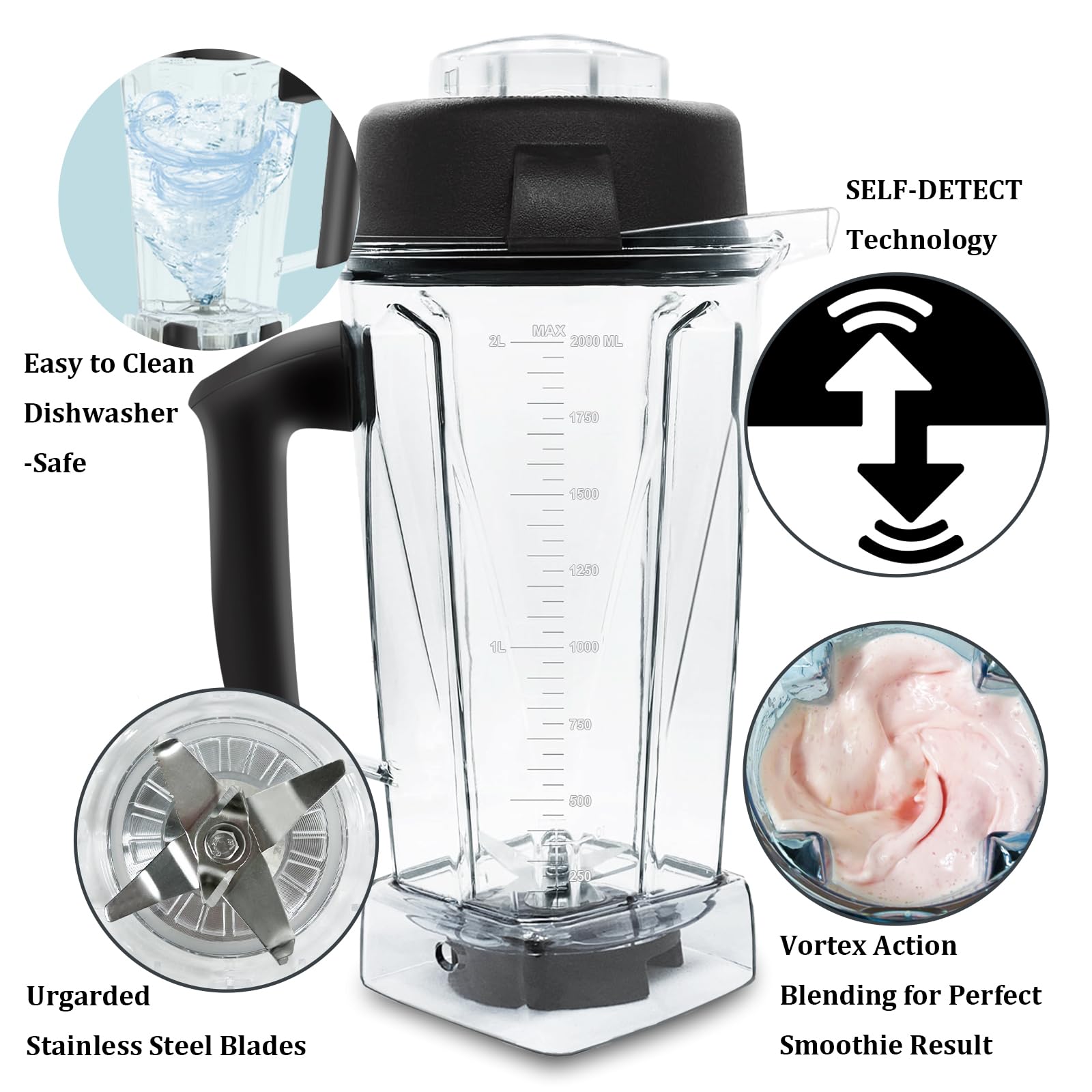 Para jarra de licuadora Vitamix de 64 onzas, reemplaza 5200 5000 6500 7500 Pro500 Vita-Prep Vm0101 Vm0102 Vm0103 Vm0197 E310 320 Asy172 Classic/Explori. A/Commercial Series etc Contenedor Tarro