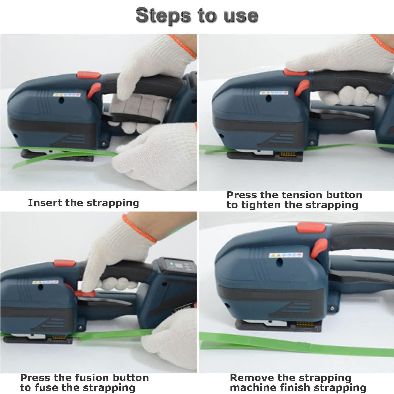 Cercleuse électrique, outil de cerclage automatique portatif, cercleuse thermofusible avec batterie 4000mha, outil de cerclage portable avec écran LCD, for sangles PP/PET de 1/2 à 5/8 pouces de large