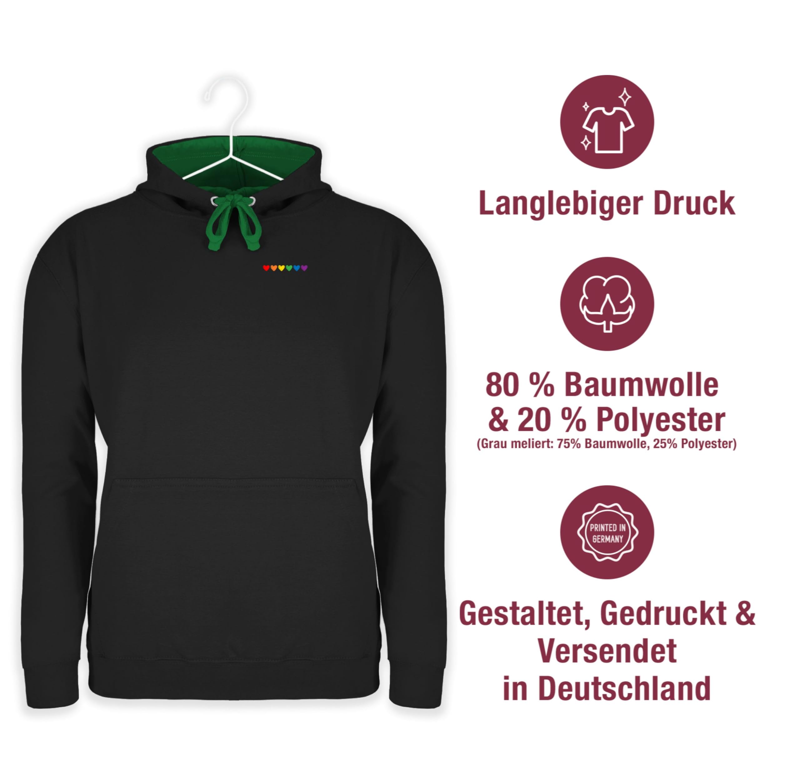 Shirtracer - Pullover Herren Frauen Hoodie Kontrast zweifarbig - Kleidung Flag - Brustdruck Regenbogen Herzen Pride Outfit CSD Accessoires LGBTQ I Christopher Street Day I Lesbisch I Schwul I