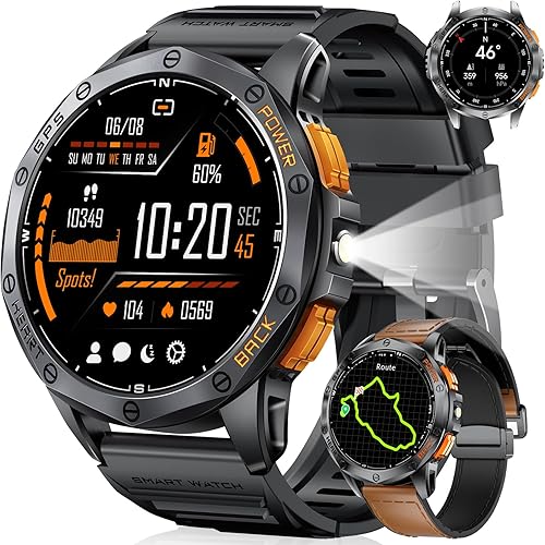 Relojes inteligentes con GPS integrado, rastreador de actividad AMOLED de 1.43 pulgadas con linterna LED, brújulabatería de 530 mAh, monitor de