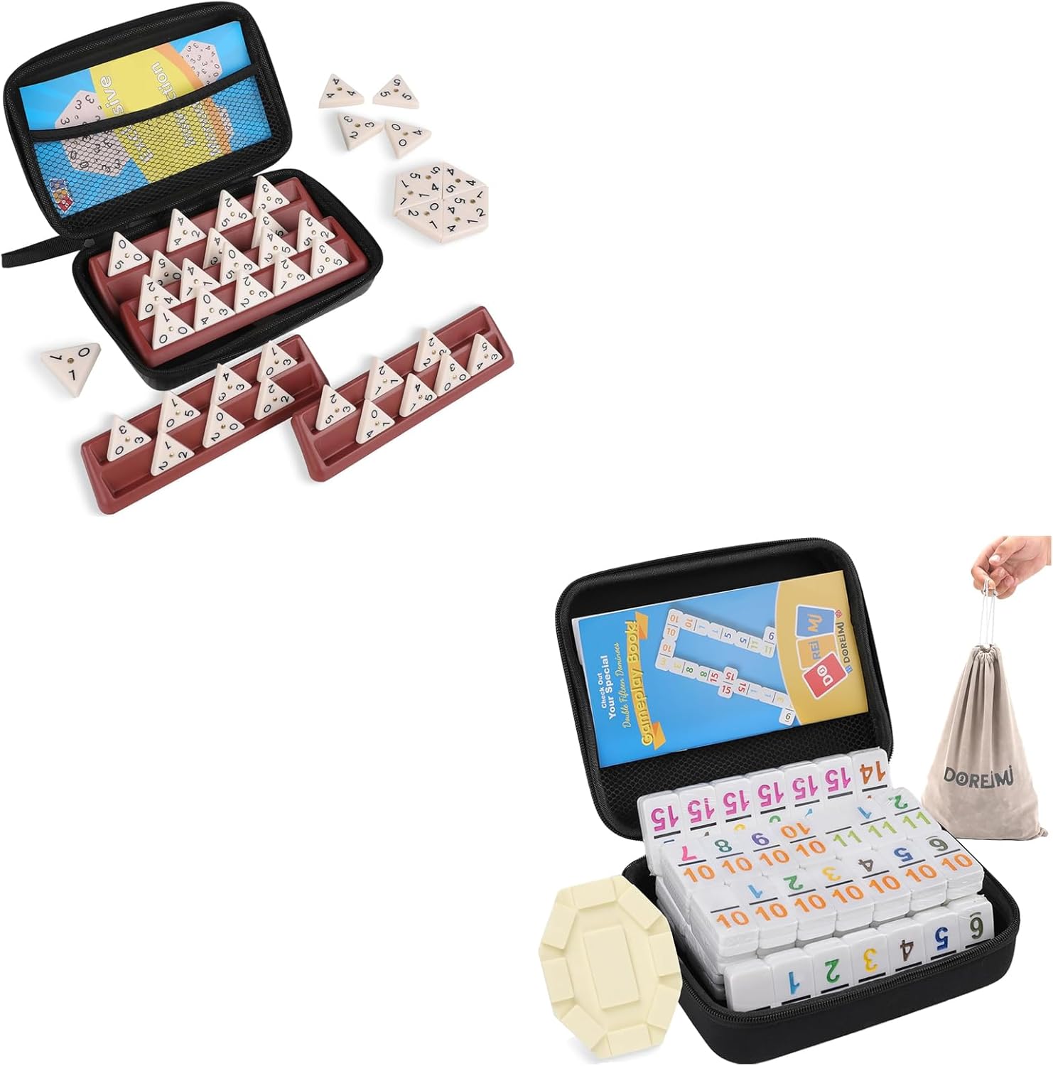 Triangle Domino Set Includes 4 Plastic Racks+Mexican Train Dominoes Set Double 15