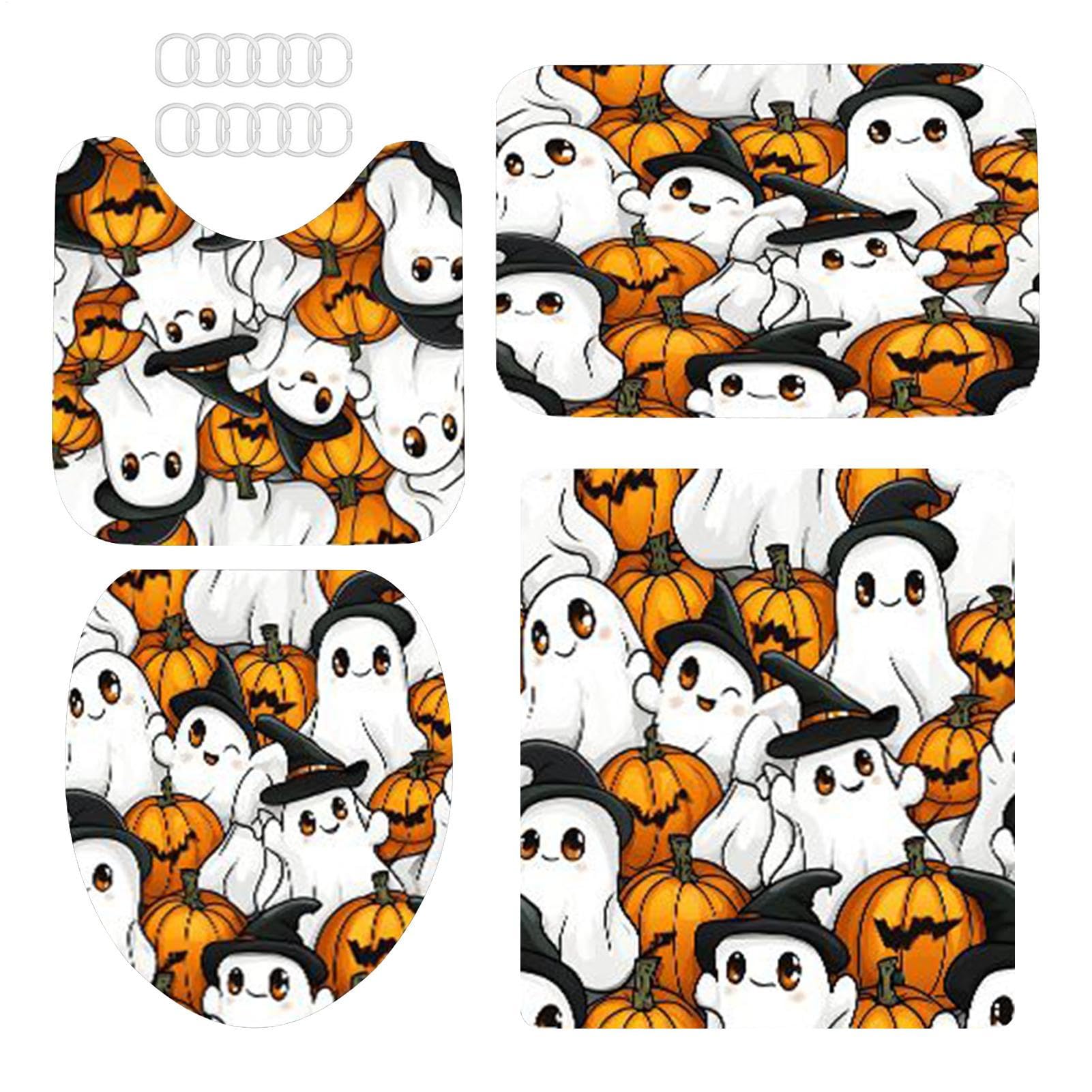 Alfombras antideslizantes y cortinas de ducha de Halloween lavables para decoración de baño