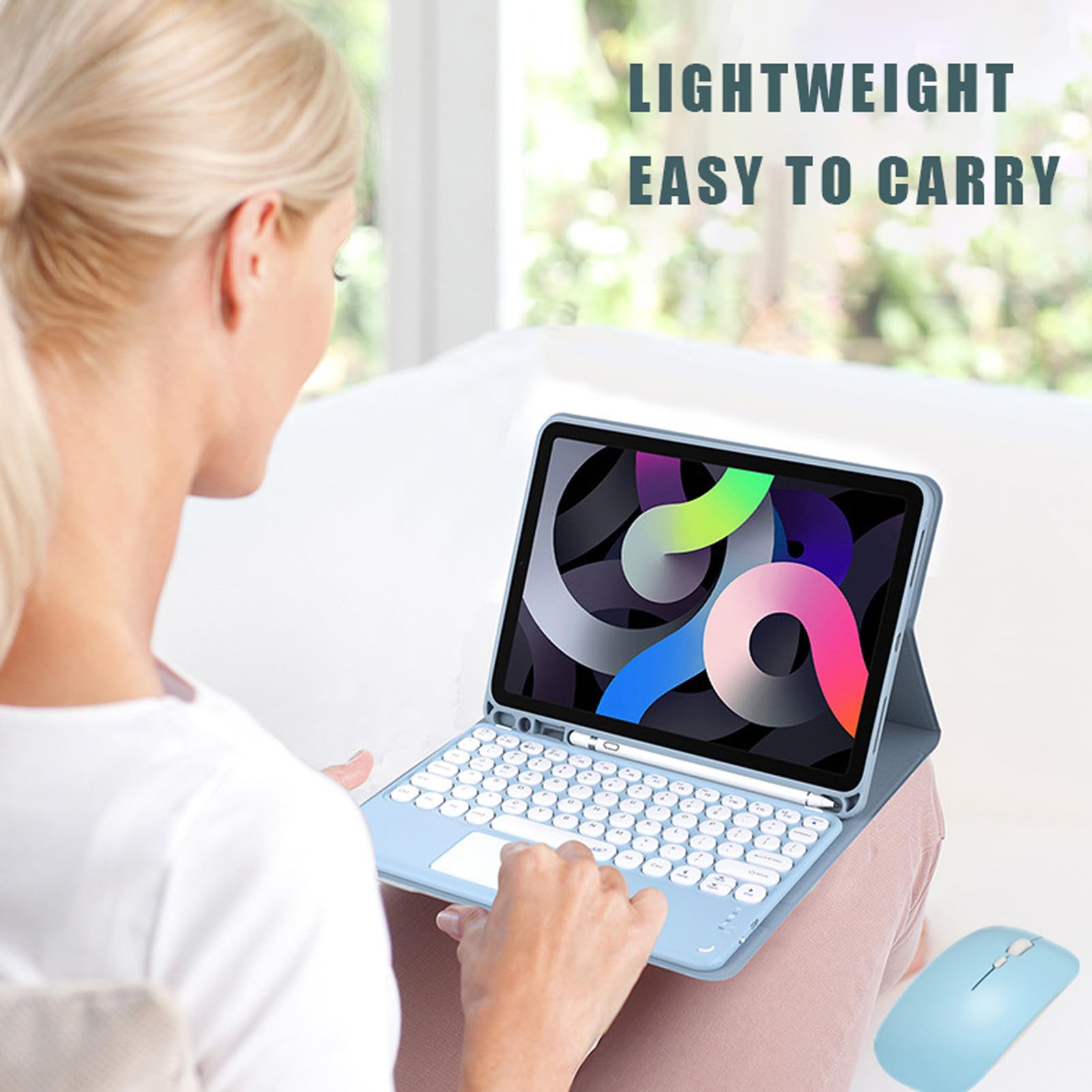 Funda con Teclado Touchpad Tablet Samsung Galaxy Tab A9 8,7" 2023 (SM-X110/SM-X115/SM-X117), Teclado Táctil Magnético Desmontable Español Ñ con Ranura para Lápiz, Azul con Touchpad y Ratón