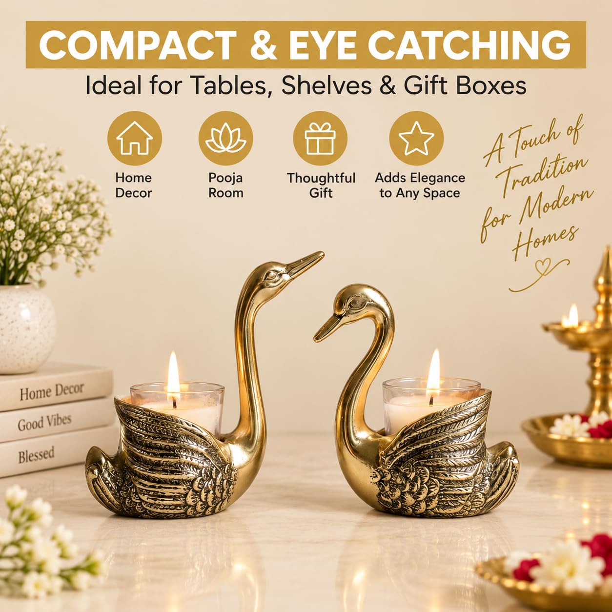 Gold Swan Candle Holders - Elegant Home Decor -2