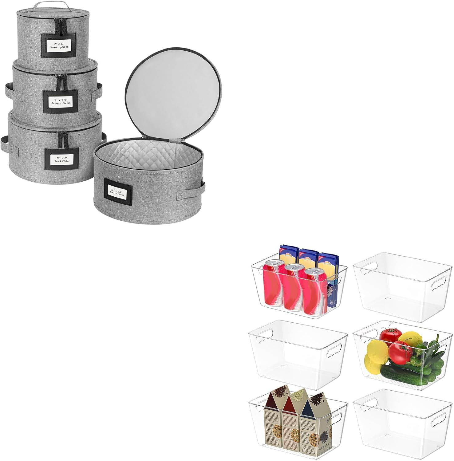 BALEINE China Storage Containers(Plate Set) + Clear Plastic Storage Bins(6PK,9.5×5.5×4.5)